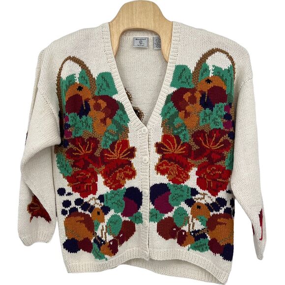 Vintage lecomte Handknit Floral Butterfly Oversize Cozy Cardigan‎ Large - Picture 1 of 6